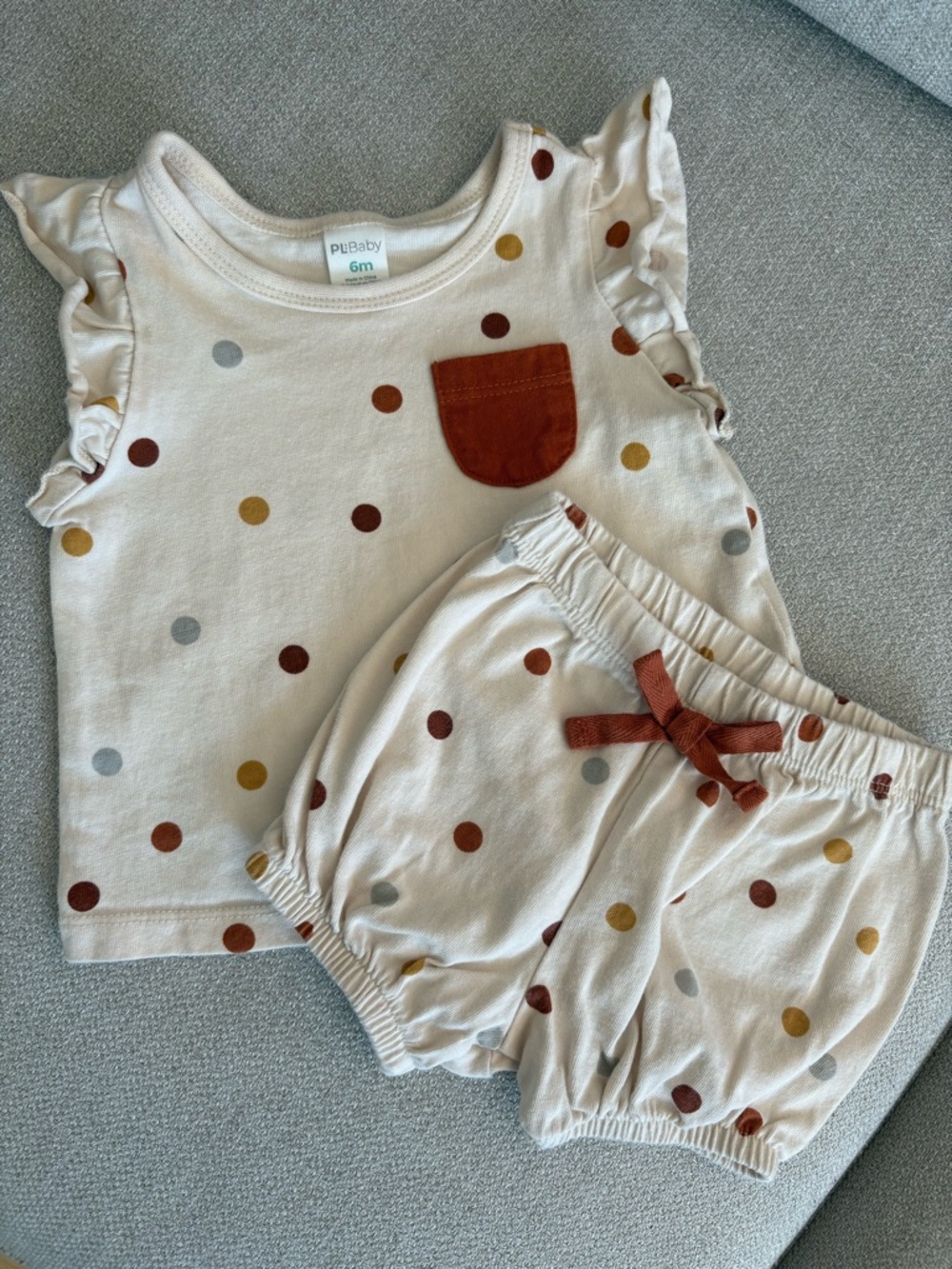 PL Baby Neutral Cream Polka Dot Baby Two-Piece Set with Rust Accents
